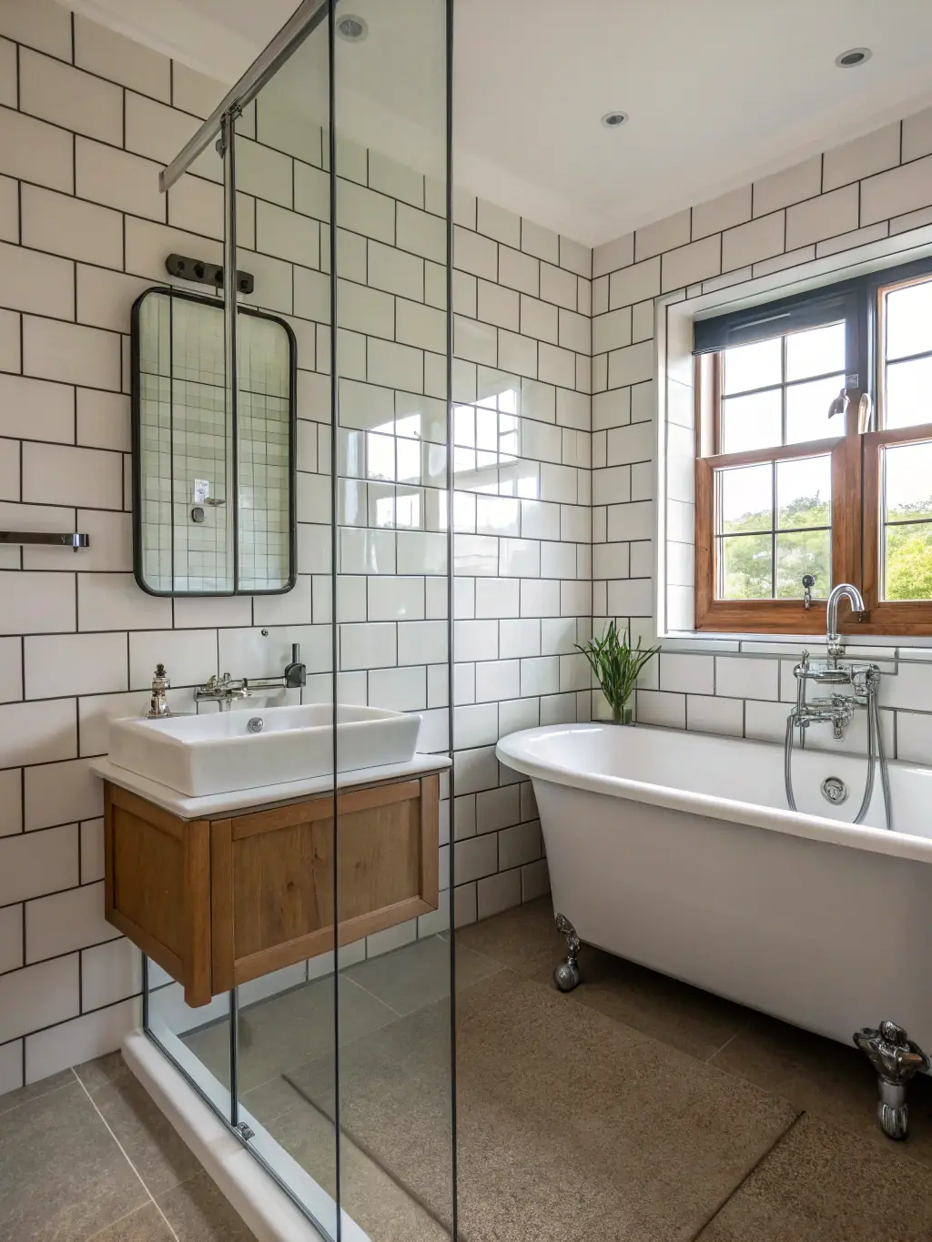 A modern bathroom remodel in progress, showing new tile work, updated fixtures, and a clean, organized workspace with attention to detail.